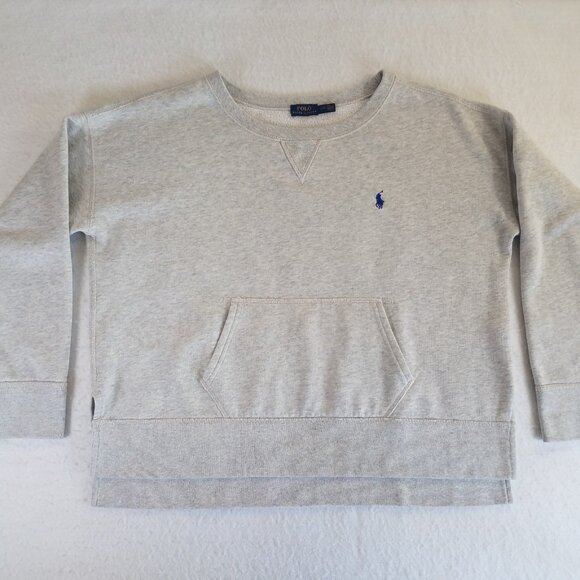 Polo Ralph Lauren Gray Sweatshirt Womens LARGE Boxy Side Vents Kangaroo Pocket - Picture 1 of 13